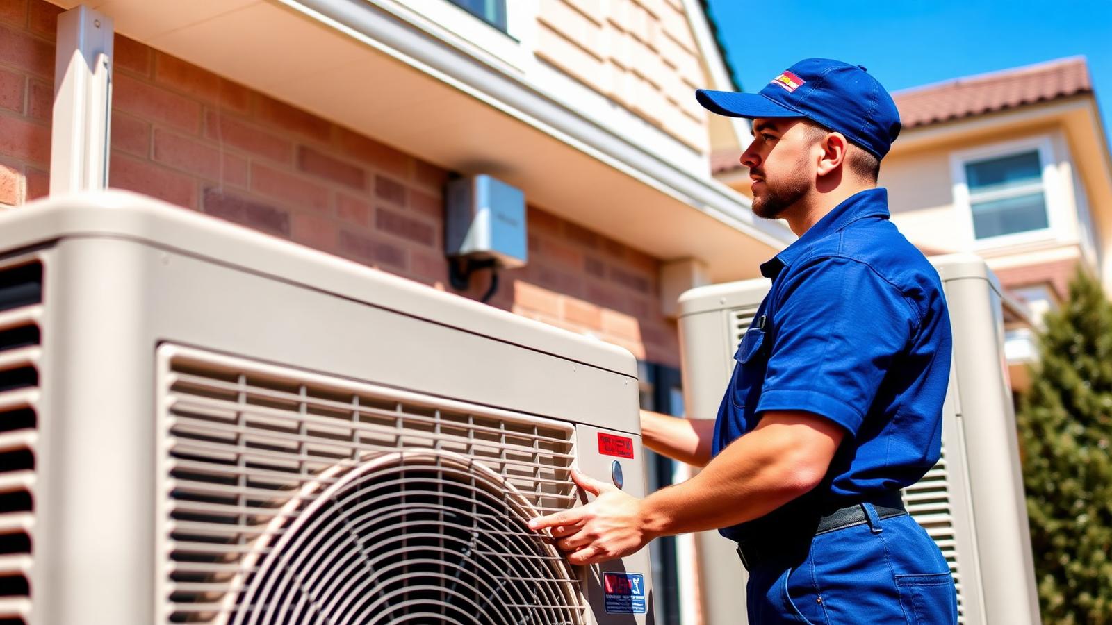 HVAC technician servicing air conditioner